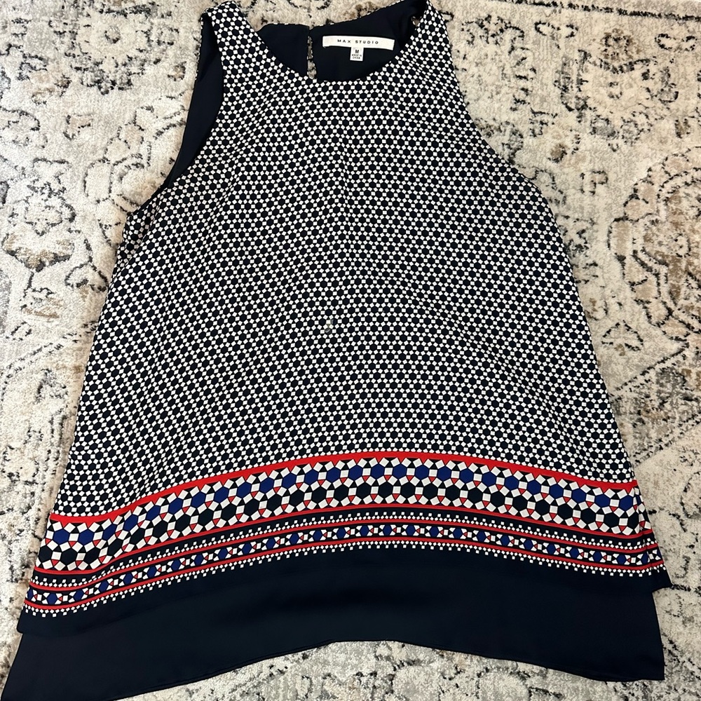 Navy red and white blouse; size M